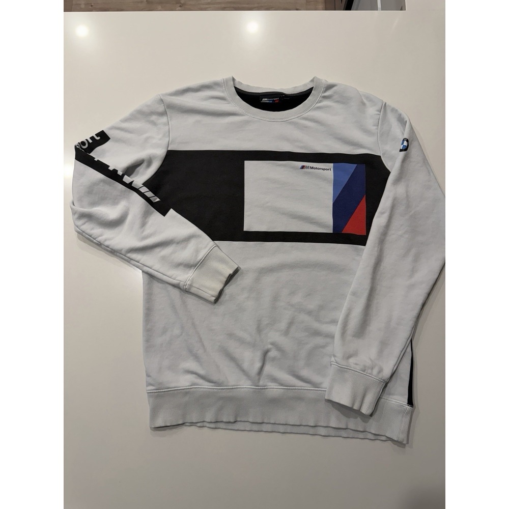 BMW M Motorsport Crewneck Sweatshirt Mens XL White Black Colorblock Pullover